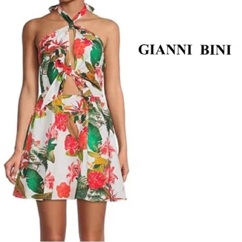 GIANNI BINI- Halter Neck Sleeveless Tie Front A-Line Dress, NWT